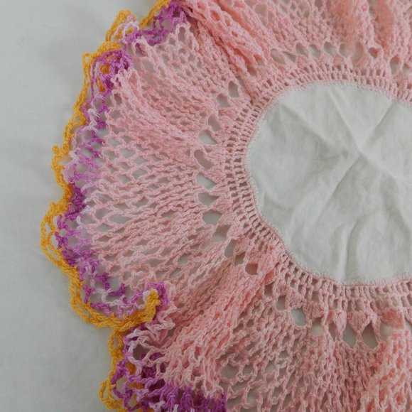 Handmade Crochet Doily Fabric Center 18" Dia Table Topper Pink Purple Yellow - Picture 4 of 6